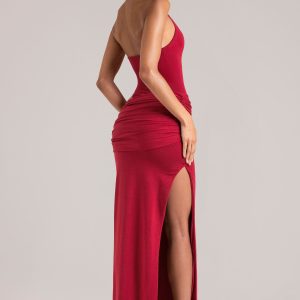Deep Plunge Halterneck Maxi Dress in Cherry Red - Image 2