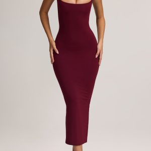 Modal Bodycon Midi Dress in Wine - Image 4