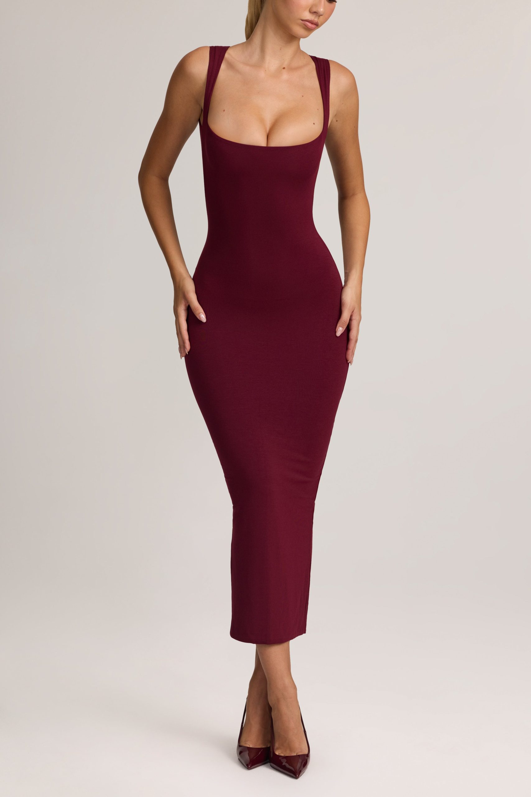 Modal Bodycon Midi Dress in Wine - Image 4