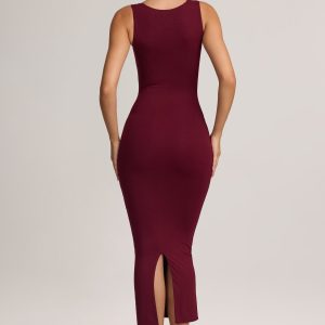Modal Bodycon Midi Dress in Wine - Image 2