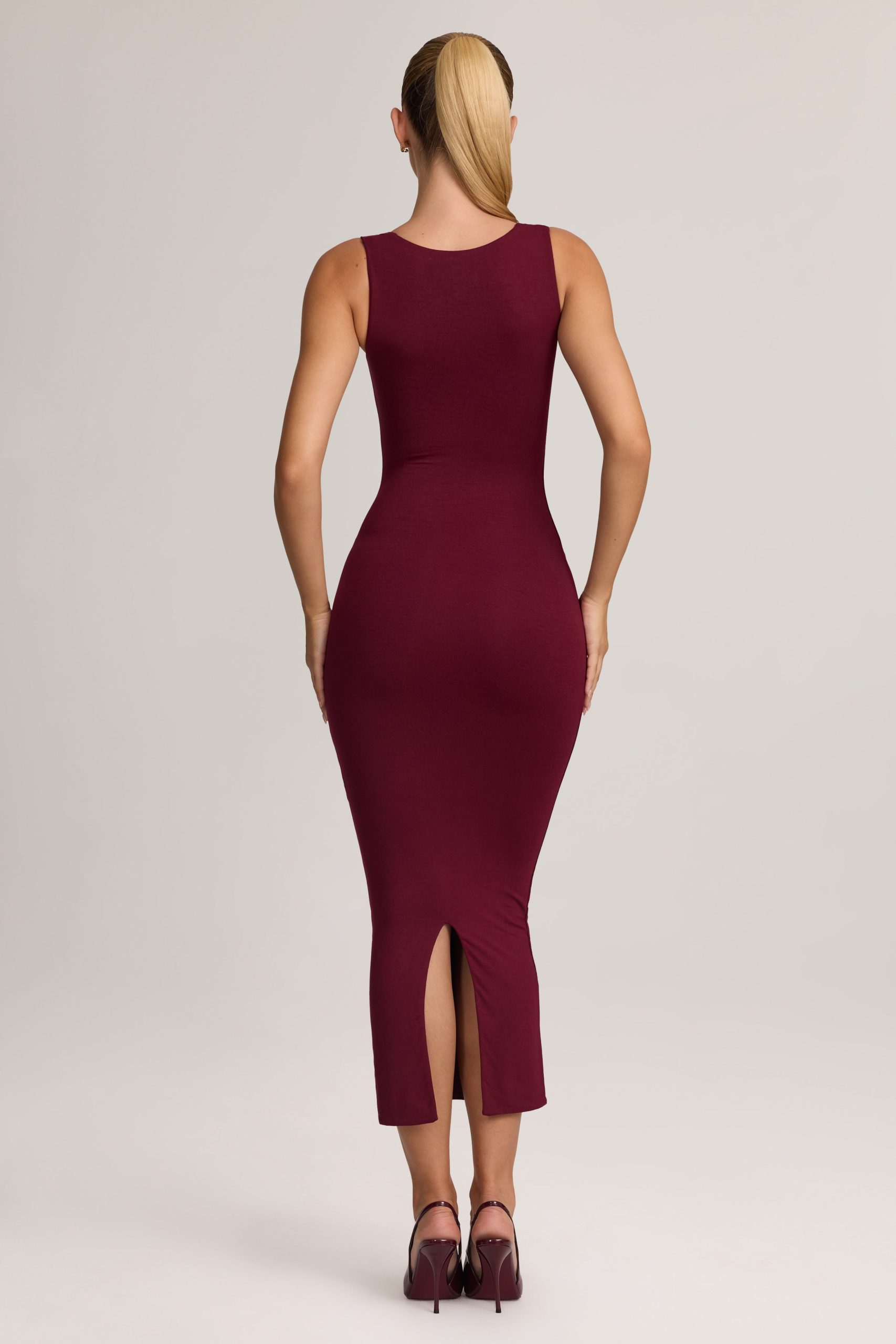Modal Bodycon Midi Dress in Wine - Image 2