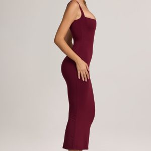 Modal Bodycon Midi Dress in Wine - Image 5