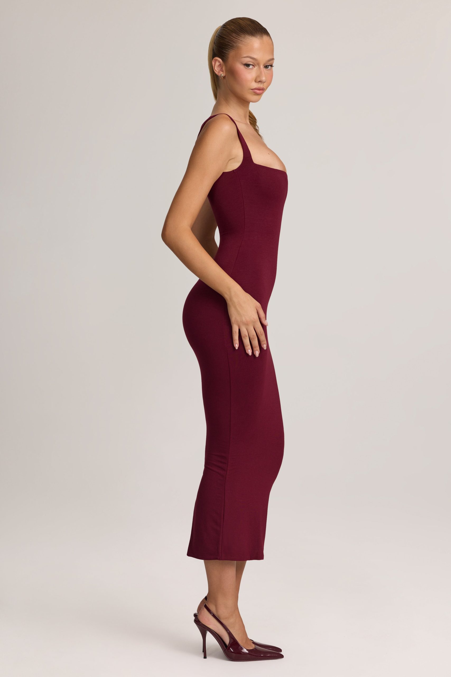 Modal Bodycon Midi Dress in Wine - Image 5