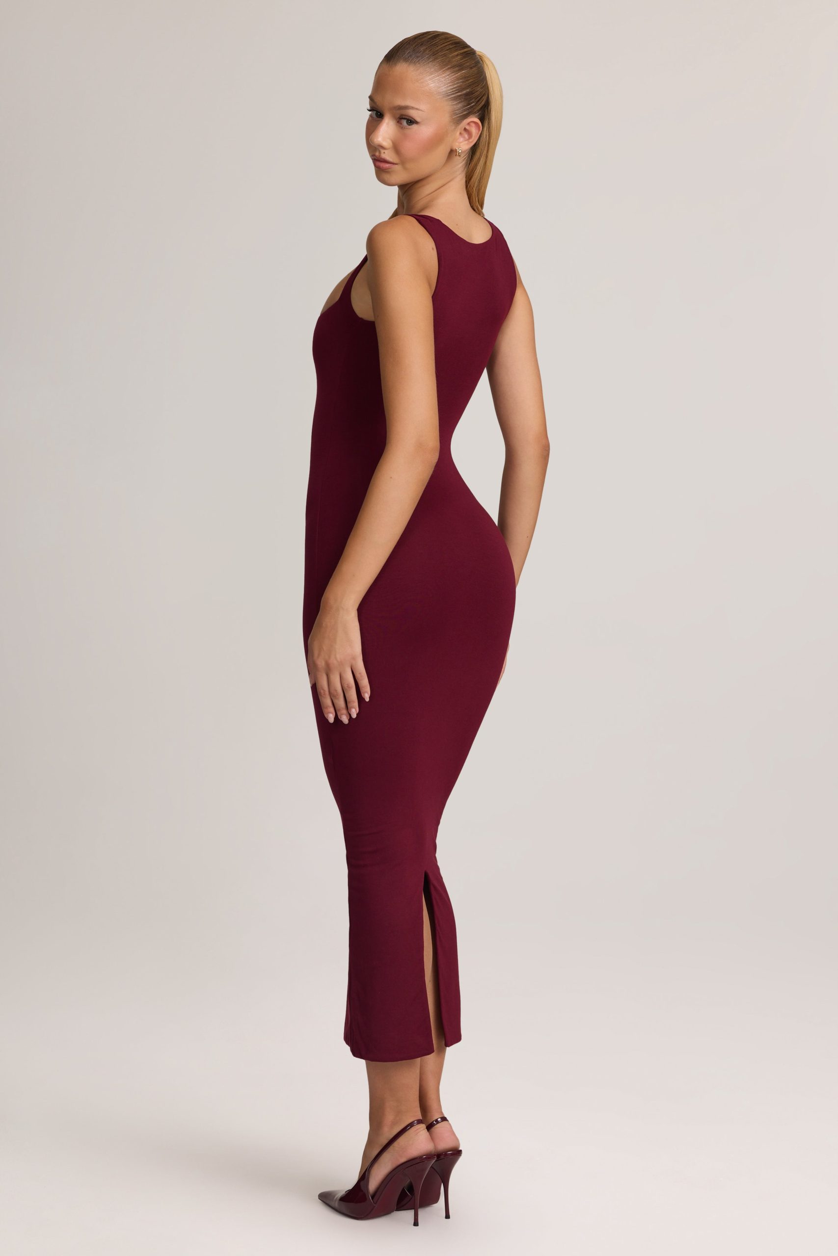 Modal Bodycon Midi Dress in Wine - Image 3