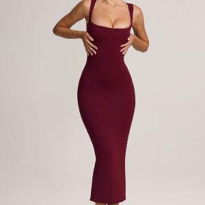 Modal Bodycon Midi Dress in Wine - Image 7