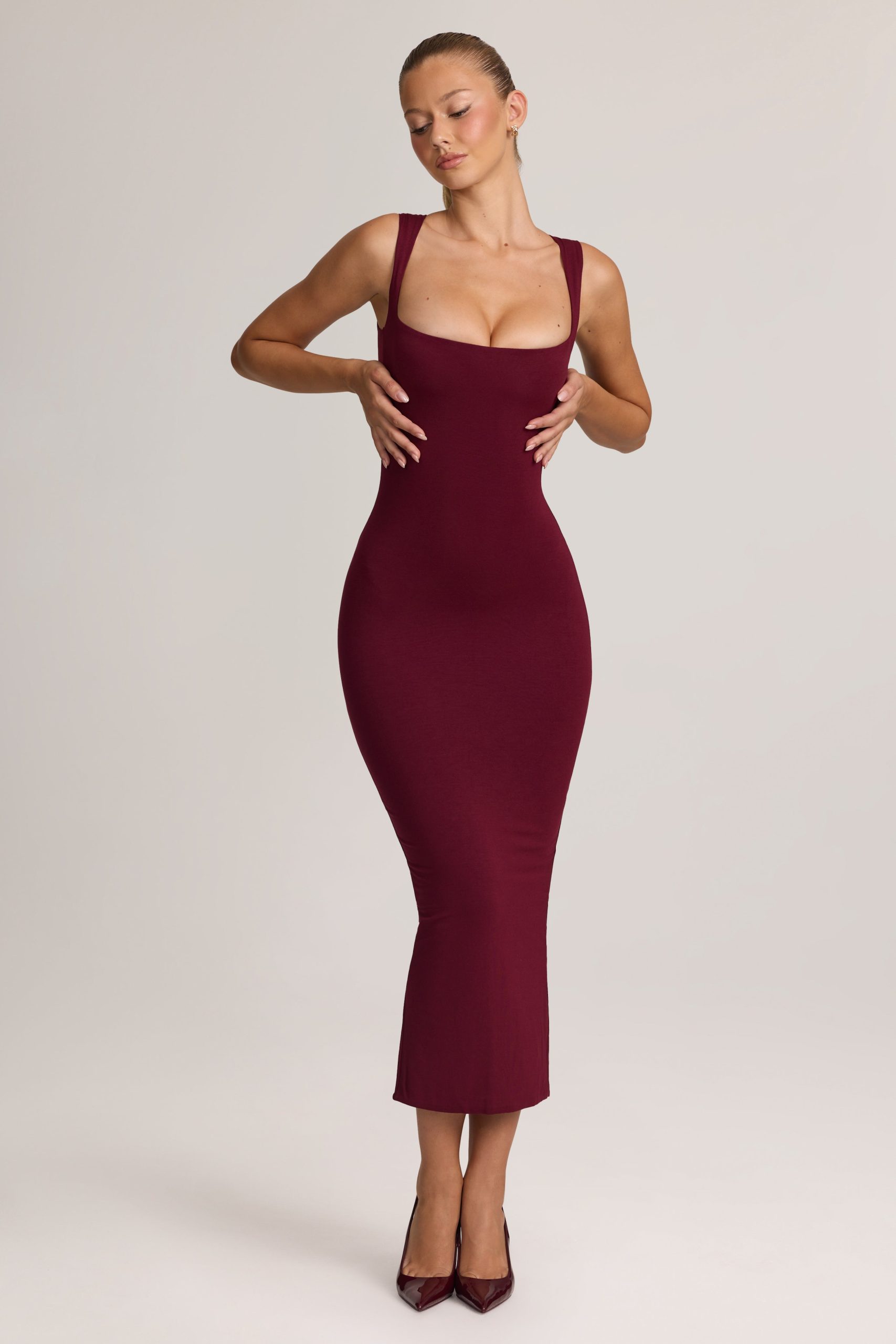 Modal Bodycon Midi Dress in Wine - Image 7