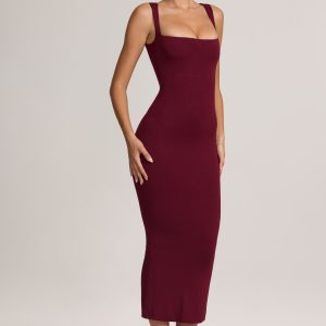 Modal Bodycon Midi Dress in Wine - Image 1