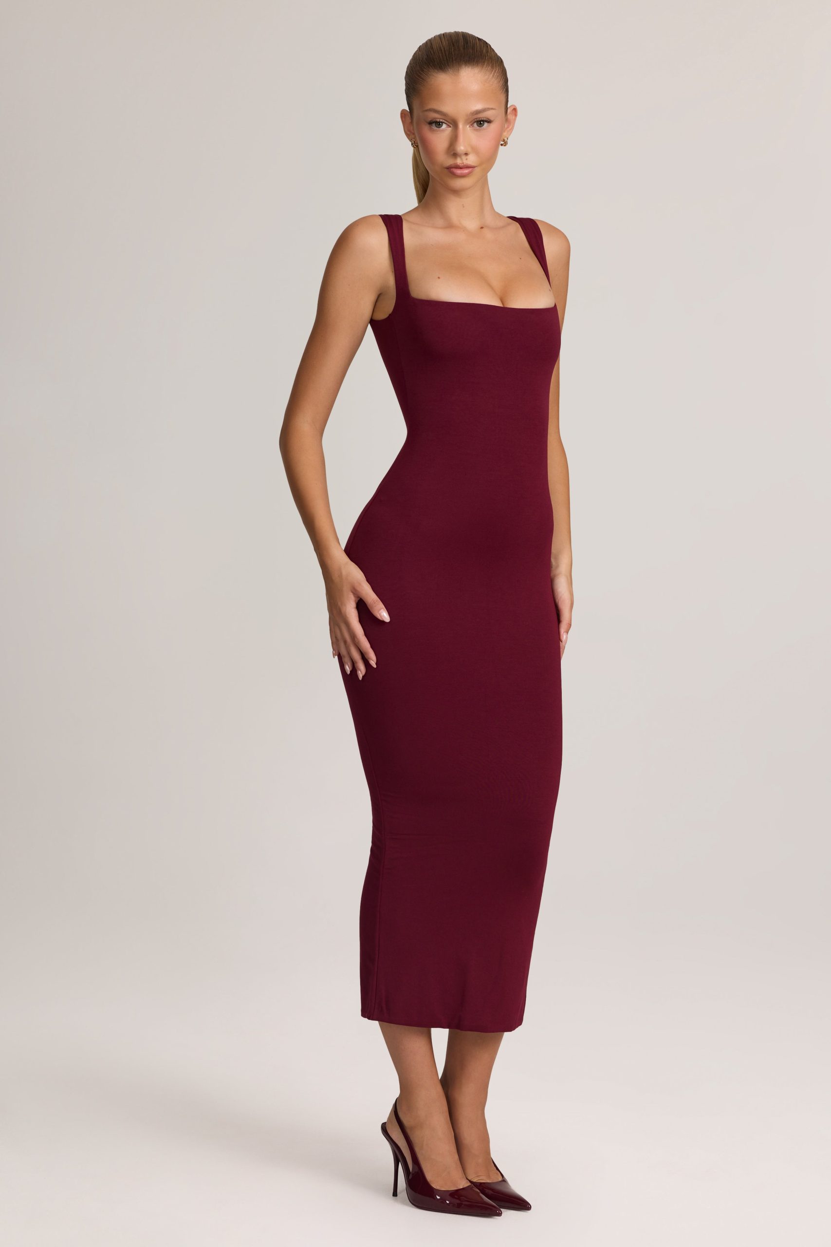 Modal Bodycon Midi Dress in Wine - Image 1