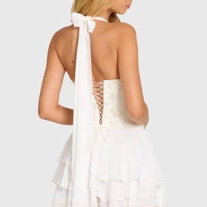 Embellished Corset Mini Dress in Pearl - Image 2