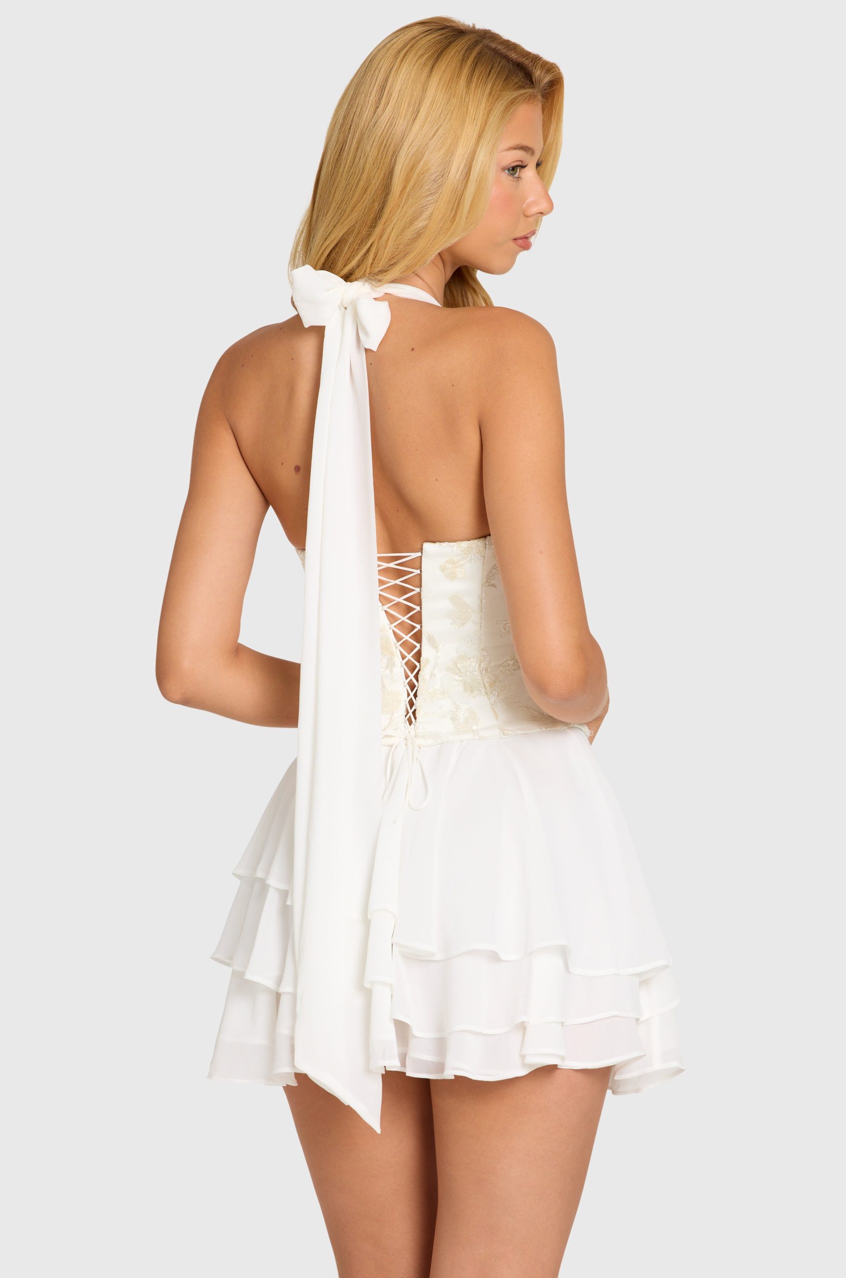 Embellished Corset Mini Dress in Pearl - Image 2